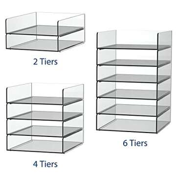 TONICE 2 Tier Clear Acrylic Stackable File Tray Office Desktop File Organizer, No Need to Assemble Tray File Organizer, Kids Book Organizer (2 Tier)