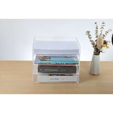 TONICE 2 Tier Clear Acrylic Stackable File Tray Office Desktop File Organizer, No Need to Assemble Tray File Organizer, Kids Book Organizer (2 Tier)