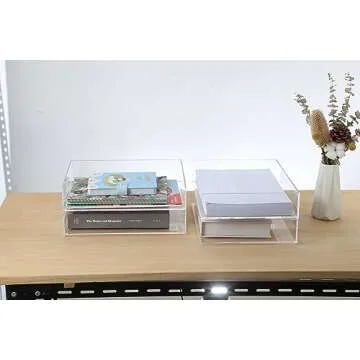 TONICE 2 Tier Clear Acrylic Stackable File Tray Office Desktop File Organizer, No Need to Assemble Tray File Organizer, Kids Book Organizer (2 Tier)