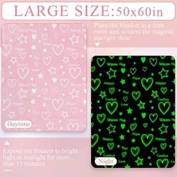 Glow in The Dark Pink Heart Throw Blanket for Girls