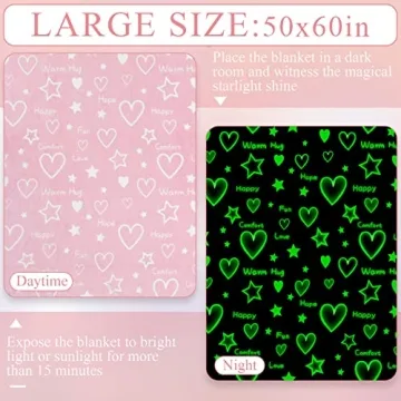Glow in The Dark Pink Heart Throw Blanket for Girls