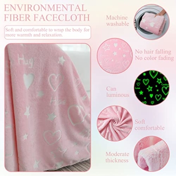 Glow in The Dark Pink Heart Throw Blanket for Girls