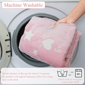 Glow in The Dark Pink Heart Throw Blanket for Girls