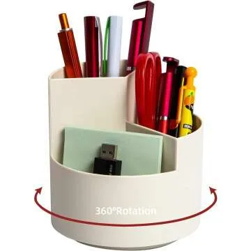Spinning Desk Pen Holder with 3 Storage Slots