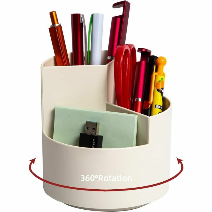 Spinning Desk Pen Holder with 3 Storage Slots