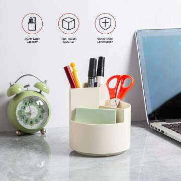 Spinning Desk Pen Holder with 3 Storage Slots