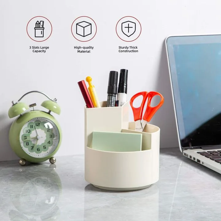 Spinning Desk Pen Holder with 3 Storage Slots