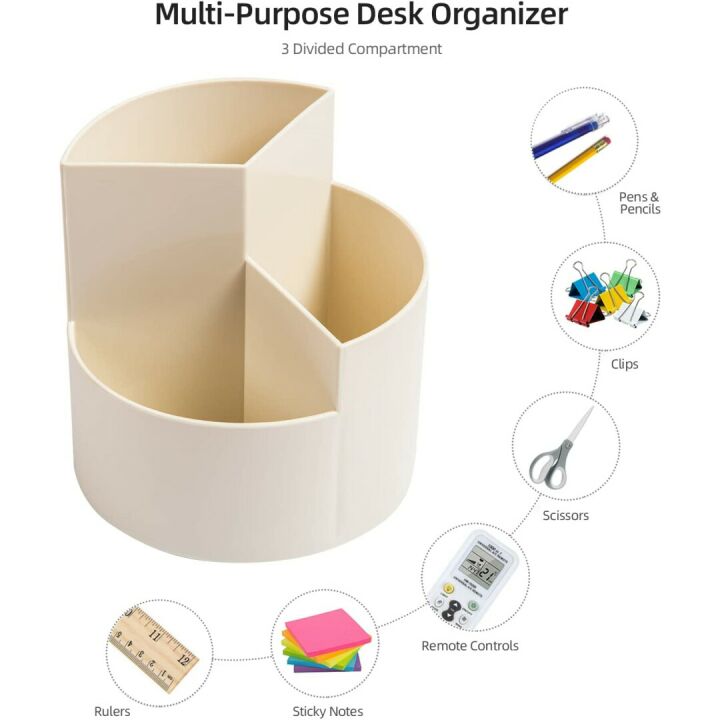 Spinning Desk Pen Holder with 3 Storage Slots