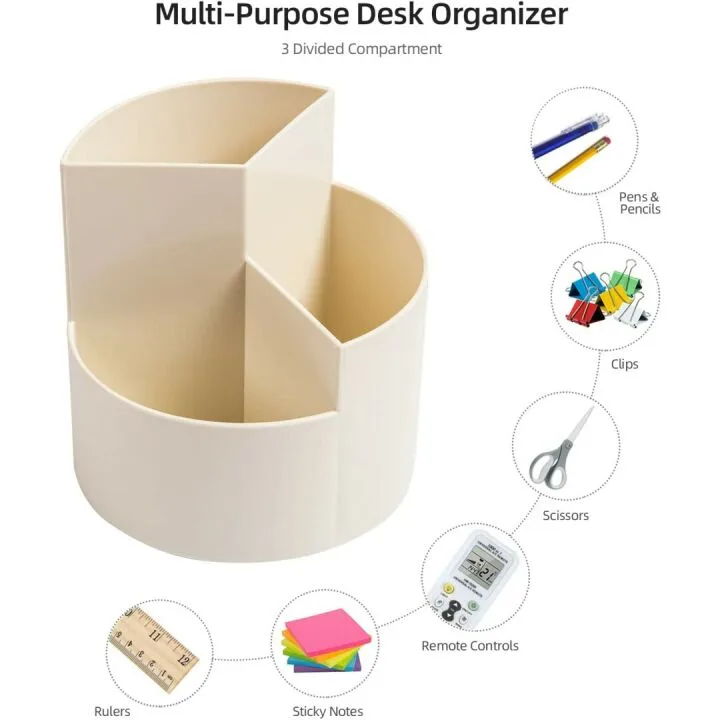 Spinning Desk Pen Holder with 3 Storage Slots
