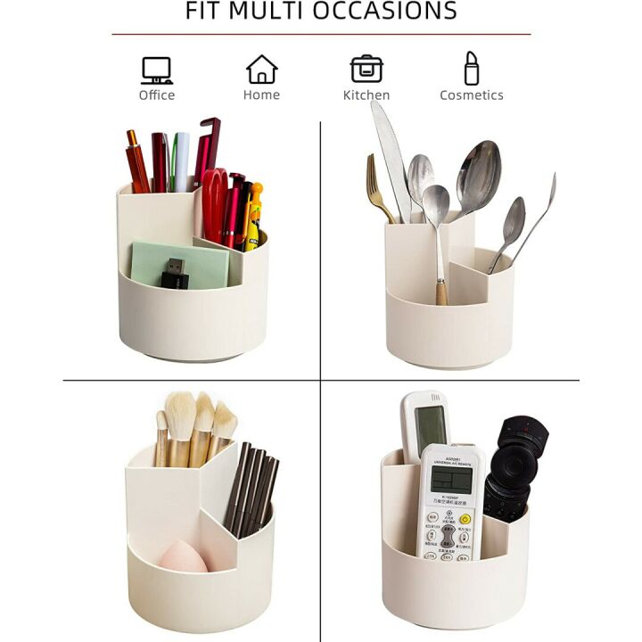 Spinning Desk Pen Holder with 3 Storage Slots