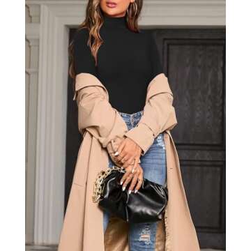 MANGOPOP Long Sleeve Bodysuits for Women Mock Turtle Neck Ribbed Body Suit Tops