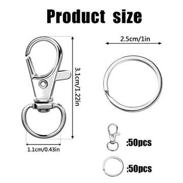 100PCS Swivel Snap Hooks with Key Rings for Jewelry and Craft Projects