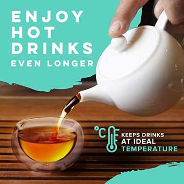 Kitchables Glass Tea Cups, Durable Insulated Cups for Hot Tea, Borosilicate Glass Mug, Fancy Tea Cups (2.5oz, Set of 2)