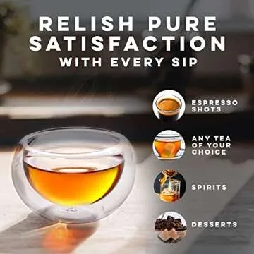 Kitchables Glass Tea Cups, Durable Insulated Cups for Hot Tea, Borosilicate Glass Mug, Fancy Tea Cups (2.5oz, Set of 2)