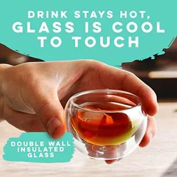 Kitchables Glass Tea Cups, Durable Insulated Cups for Hot Tea, Borosilicate Glass Mug, Fancy Tea Cups (2.5oz, Set of 2)