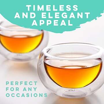 Kitchables Glass Tea Cups, Durable Insulated Cups for Hot Tea, Borosilicate Glass Mug, Fancy Tea Cups (2.5oz, Set of 2)