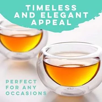 Kitchables Glass Tea Cups, Durable Insulated Cups for Hot Tea, Borosilicate Glass Mug, Fancy Tea Cups (2.5oz, Set of 2)