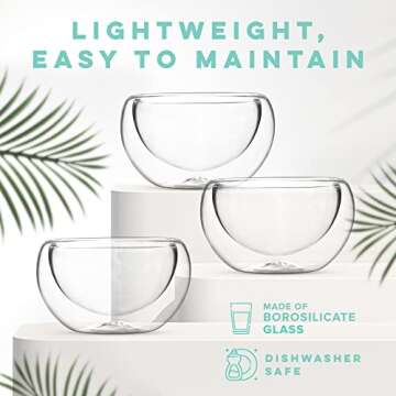 Kitchables Glass Tea Cups, Durable Insulated Cups for Hot Tea, Borosilicate Glass Mug, Fancy Tea Cups (2.5oz, Set of 2)