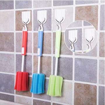 3PCS Dishwashing Foam Sponge Brush with Adjustable Long Handle Bottle Scrubber Cleaning Sponges Brushes Cleaner Soft for Baby Bottle Kitchen Clean Glasses Mugs Cups (Color Random)