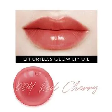 glowiest EFFORTLESS Glow Lip Oil 004 RED CHERRY Hydrating, Nourishing, Plumping | Non-Sticky Lip Gloss, Tinted Lip Camellia Oil l Korean Beauty - 0.22oz
