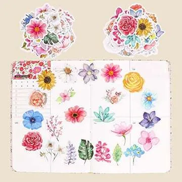 Knaid Flower Stickers Set (360 Pieces) Decorative Assorted Floral Sticker for Scrapbooking Planner Bullet Journals Supplies