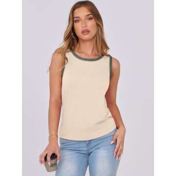 ANRABESS Tank Tops for Women 2025 Summer Casual Sleeveless Crew Neck Colorblock Shirts Almond Small