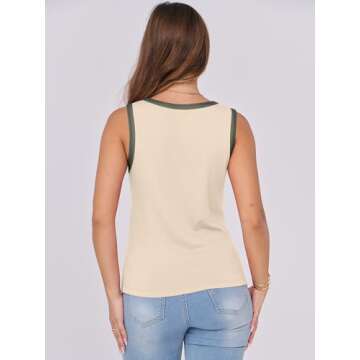 ANRABESS Tank Tops for Women 2025 Summer Casual Sleeveless Crew Neck Colorblock Shirts Almond Small