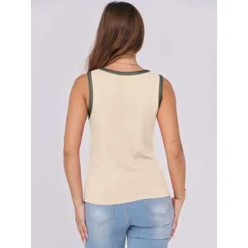 ANRABESS Tank Tops for Women 2025 Summer Casual Sleeveless Crew Neck Colorblock Shirts Almond Small