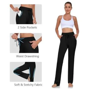 ADANIKI Womens Yoga Pants with Pockets Straight-Leg Loose Comfy Modal Drawstring Lounge Running Long Active Casual Sweatpants Workout Black