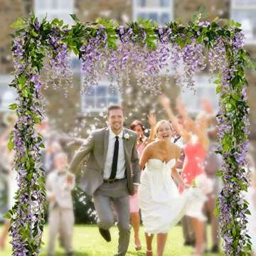 Lvydec Wisteria Artificial Flowers Garland, 4 Pcs Total 28.8ft Artificial Wisteria Vine Silk Hanging...