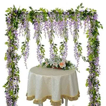 Lvydec Wisteria Artificial Flowers Garland, 4 Pcs Total 28.8ft Artificial Wisteria Vine Silk Hanging Flower for Home Garden Outdoor Ceremony Wedding Arch Floral Decor (Light Purple)