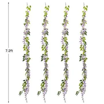 Lvydec Wisteria Artificial Flowers Garland, 4 Pcs Total 28.8ft Artificial Wisteria Vine Silk Hanging Flower for Home Garden Outdoor Ceremony Wedding Arch Floral Decor (Light Purple)