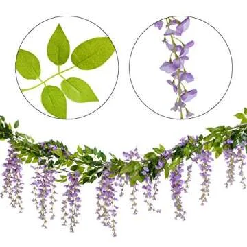 Lvydec Wisteria Artificial Flowers Garland, 4 Pcs Total 28.8ft Artificial Wisteria Vine Silk Hanging Flower for Home Garden Outdoor Ceremony Wedding Arch Floral Decor (Light Purple)