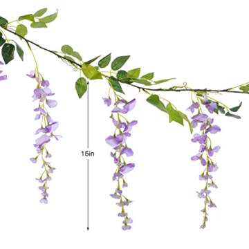 Lvydec Wisteria Artificial Flowers Garland, 4 Pcs Total 28.8ft Artificial Wisteria Vine Silk Hanging Flower for Home Garden Outdoor Ceremony Wedding Arch Floral Decor (Light Purple)