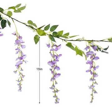 Lvydec Wisteria Artificial Flowers Garland, 4 Pcs Total 28.8ft Artificial Wisteria Vine Silk Hanging Flower for Home Garden Outdoor Ceremony Wedding Arch Floral Decor (Light Purple)