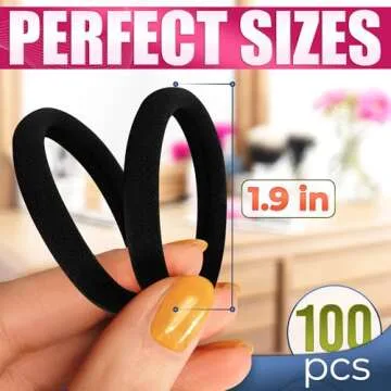 100 Pcs Black Hair Ties Bulk - Seamless Hair Ties No Damage Black Pony Tails Hair Ties for Women Ela...