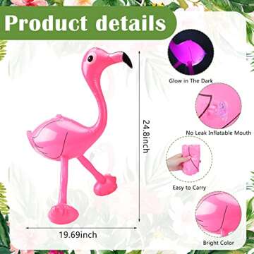 8 Pcs Light up LED Inflatable Pink Flamingo Inflatable Glowing Flamingo Decor Flamingo Party Supplies for Hawaiian Pool Summer Beach Garden Backyard Patio Lawn Wedding Pathway Decorations
