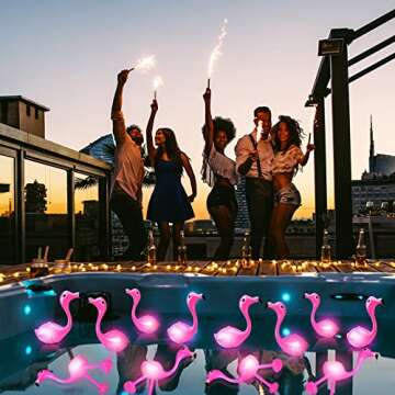8 Pcs Light up LED Inflatable Pink Flamingo Inflatable Glowing Flamingo Decor Flamingo Party Supplies for Hawaiian Pool Summer Beach Garden Backyard Patio Lawn Wedding Pathway Decorations