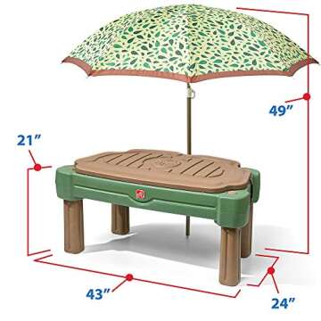 Step2 Cascading Cove Sand & Water Table with Umbrella | Kids Sand & Water Table with Umbrella | 6-Pc Water Accessory Set Included | Green