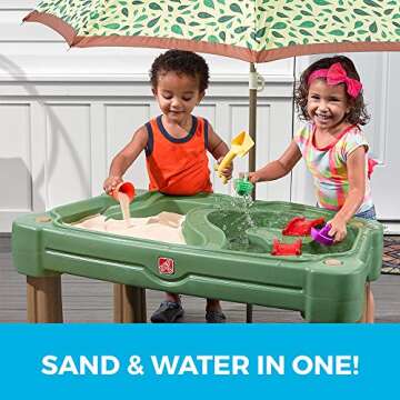 Step2 Cascading Cove Sand & Water Table with Umbrella | Kids Sand & Water Table with Umbrella | 6-Pc Water Accessory Set Included | Green