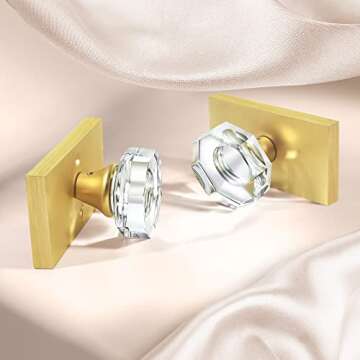 HIEMEY Octagon Crystal Glass Gold Door Knob Interior, Modern Classic