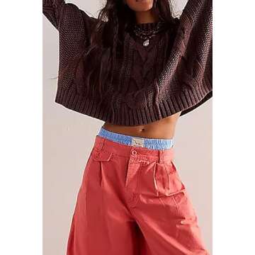 MISSACTIVER Women Loose Cable Knit Crop Sweater Crew Neck Long Sleeve Chunky Knitted Pullovers Comfy...