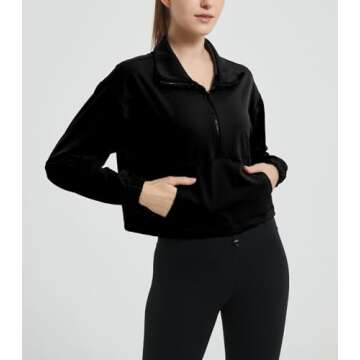 happlan Women's Half Zip Pullover Cropped Jackets Long Sleeve Athletic Running Yoga Workout Shirts f...