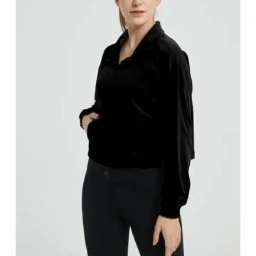 happlan Women's Half Zip Pullover Cropped Jackets Long Sleeve Athletic Running Yoga Workout Shirts for Women(0657-Black-S)