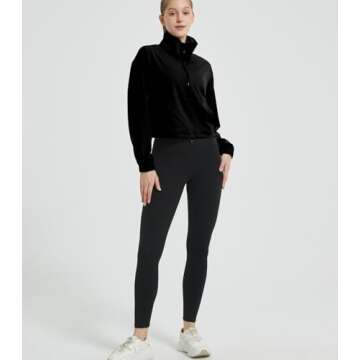 happlan Women's Half Zip Pullover Cropped Jackets Long Sleeve Athletic Running Yoga Workout Shirts for Women(0657-Black-S)