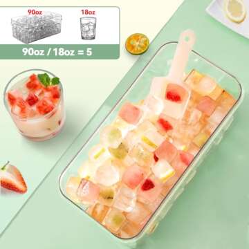 longzon Mini Ice Cube Tray with Lid and Bin, 60 pcs Ice Cube Trays for Freezer, Ice Cube Mold, Ice Molds Spill-Resistant Removable Lid & Ice Scoop, Ice Cube Tray Mold for Whiskey Cocktail, Tea, Coffee