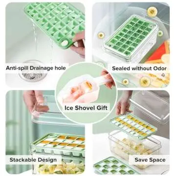 Longzon Mini Ice Cube Tray with Lid & Bin for Freezer