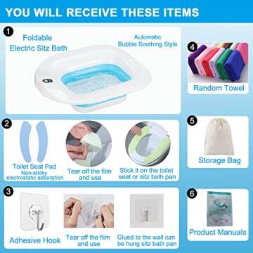 YYYSITZ Electric Sitz Bath, Sitz Bath for Hemorrhoids, Sitz Bath for Postpartum Care, Toilet Seat Tub for Women Men, Sitz Baths Salts Bowl, Sits Bath Soak Pan, Hip Bath Basin, Collapsible, Blue