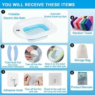 YYYSITZ Electric Sitz Bath, Sitz Bath for Hemorrhoids, Sitz Bath for Postpartum Care, Toilet Seat Tub for Women Men, Sitz Baths Salts Bowl, Sits Bath Soak Pan, Hip Bath Basin, Collapsible, Blue