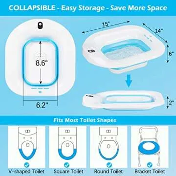 YYYSITZ Electric Sitz Bath, Sitz Bath for Hemorrhoids, Sitz Bath for Postpartum Care, Toilet Seat Tub for Women Men, Sitz Baths Salts Bowl, Sits Bath Soak Pan, Hip Bath Basin, Collapsible, Blue